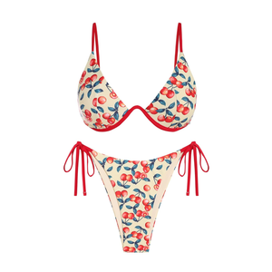 ZAFUL Women's Bikini Sets Ribbed Two Piece Swimsuits Underwire Adjustable Back Clasp Bathing Suit Side Tie Thong Swimwear
S