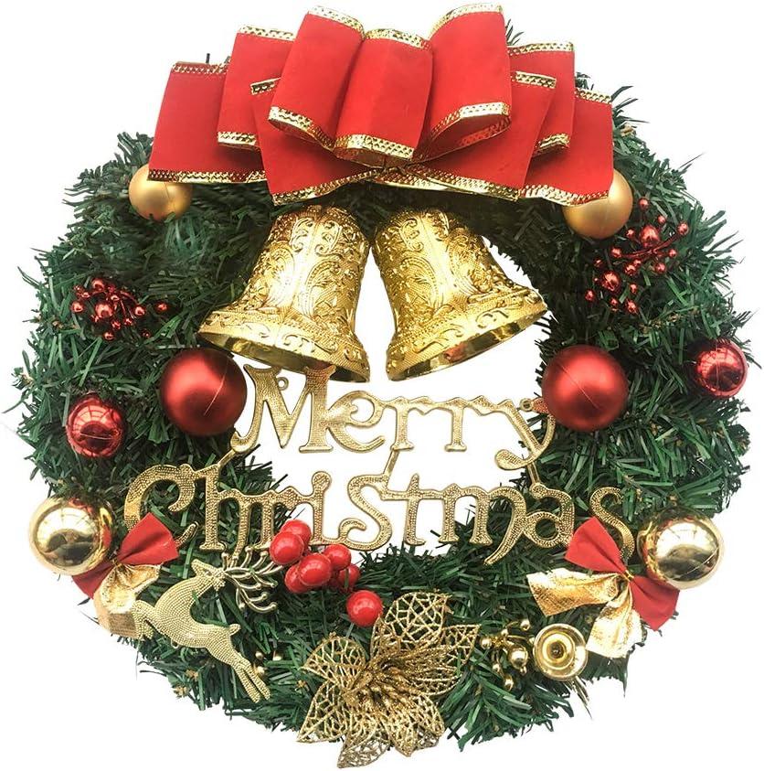 Christmas Wreath Merry Christmas Front Door Ornament Wall Artificial Pine Garland for Party Décor 13 Inches