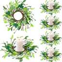 6 PCS St.Patrick's Day Candle Wreath Lucky Artificial Shamrocks Wreath for Front Door St Patrick's Day Kitchen Cabinet Wreaths Pillars Candle Wreaths for Lrish Home Porch Wall Window Decoration
