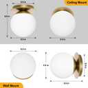 2 Pack Wall Sconces, Modern Globe Sconces in Aged Brass, Wall Light for Bedroom Bathroom Living Room & Hallway Vanity Lighting, Ceiling Light Fixture (6 x 6 inches x 2 pieces)