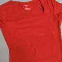 Trendy Queen Double Lined Short Sleeve Tshirts for Women Square Neck Cute Crop Top Spring Summer Basic Tees Workout Going Out (Small, Red)