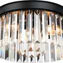 Black Flush Mount Ceiling Light Fixture, 12 Inch Modern Light Fixtures Ceiling, 3 Lights Crystal Chandelier Lighting for Living Room Dining Room Bedroom Kitchen Hallway Entryway, XDD006-3-BK-M-1
