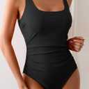 One Piece Swimsuit for Women Ribbed Tummy Control Bathing Suit Ruched Swim Suit Slimming Swimwear (Black, L)
