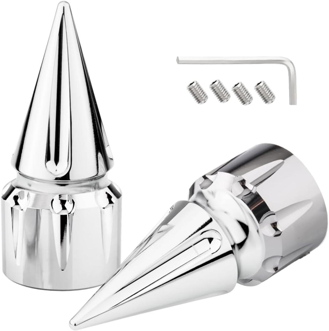 Front Axle Nut Covers CNC Black Chrome Caps Compatible with Harley Davidson Touring Sportster Trike Dyna Softail Street Glide Road King Iron 883 Fat Boy 2002-2024 (SpikeA-Chrome)