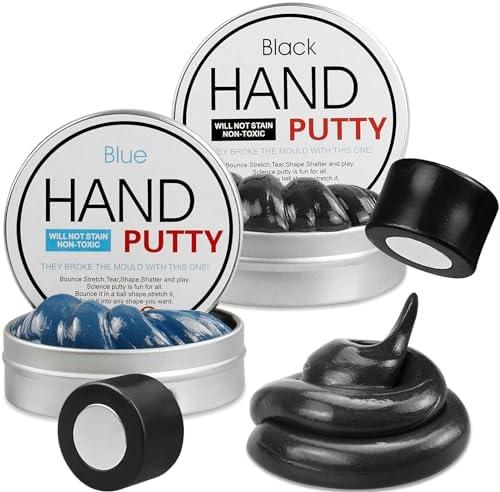 Arfun 2 Pack Magnetic Slime Putty with Magnet, Soft Magic Slime Hand Putty Fidget Game Stress Relief Thinking Educational Toy with Magnet Gifts for Boys Girls Adults(Blue, Black)