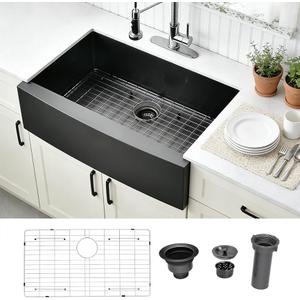 VALISY Black Farmhouse Sink 33 Inch, 33x22 Apron Front Farmhouse Kitchen Sink, 16 Gauge Stainless Steel Undermount Deep Single Bowl Luxury Rustic Farm Sinks with Dish Grid and Drainer