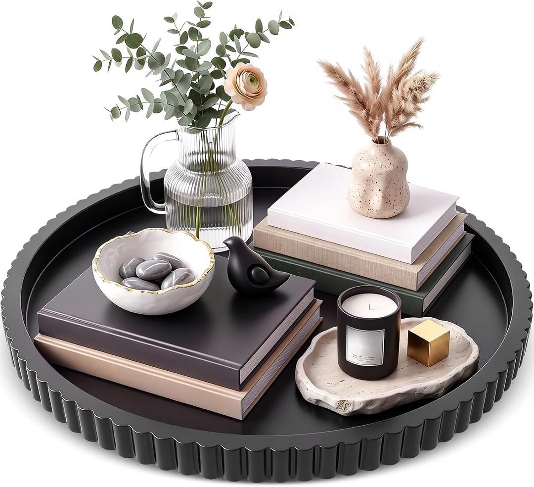 24 in Large Round Ottoman Tray, Decorative Serving Tray,Black