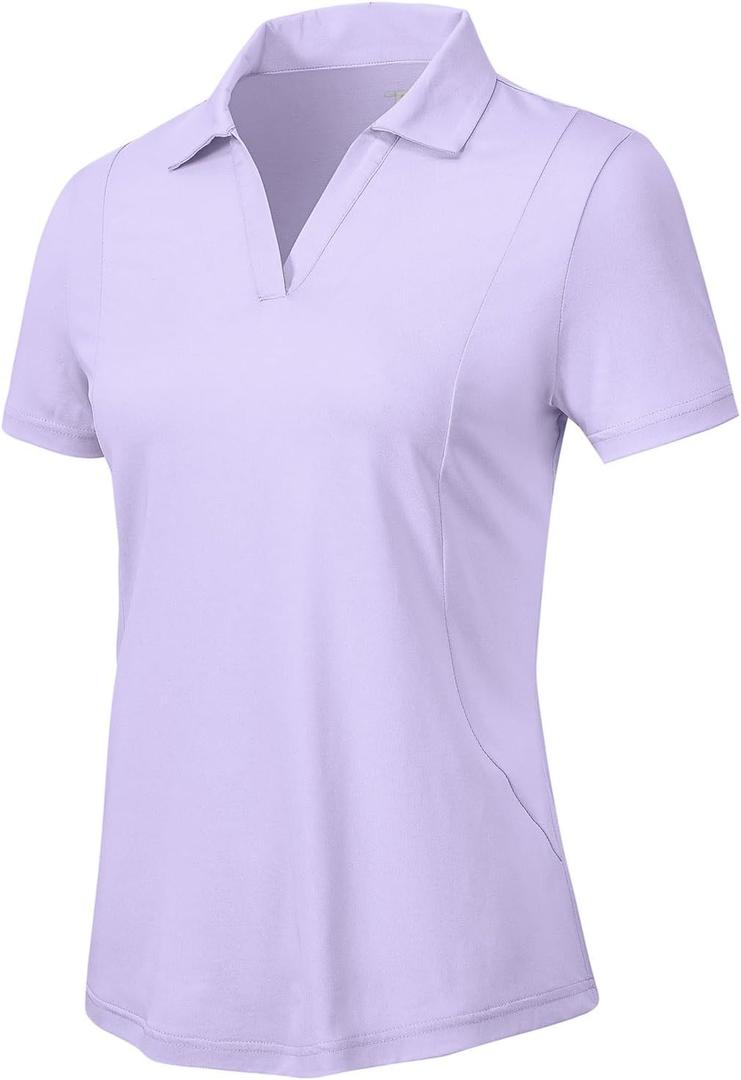YSENTO Womens Golf Apparel Shirts Clothes V-Neck Tops Collared UPF 50+ Dry Fit Short Sleeve Tennis Polo Shirts (Medium, Light Purple)