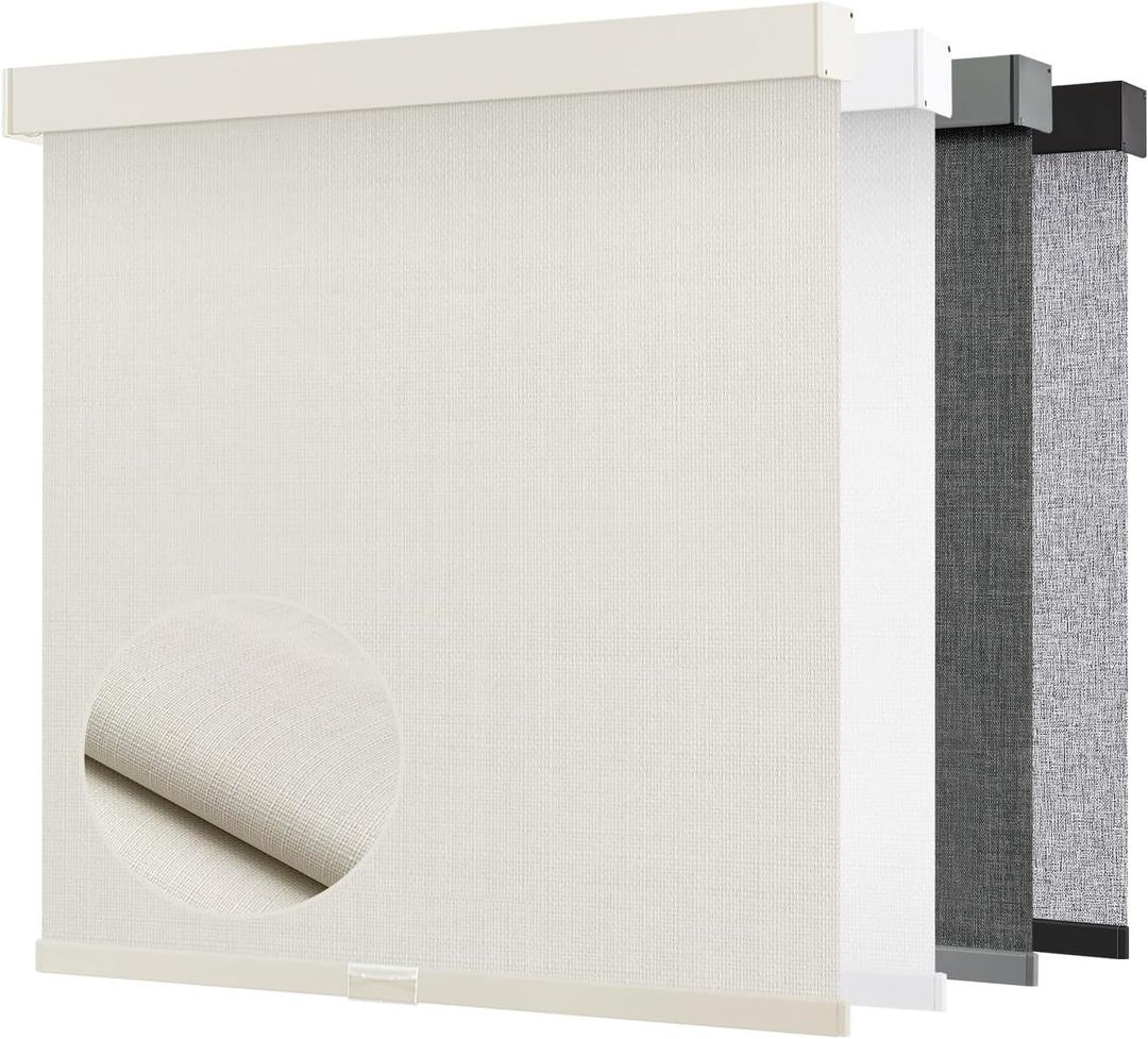 AOSKY Blackout Roller Shades Cordless Blinds for Windows, Free-Stop Shades with Valance, Thermal Insulated Fabric, UV Protection, Blinds for Home and Office (20" W x 72" H, Linen Cream)