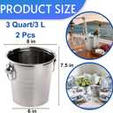 ZENFUN 2 Pack 3 Quart Ice Bucket with Handles, Beverage Tub with Handles, Galvanized Metal Ice Bucket, Drink and Wine Chiller for Bar, Party, BBQ, Great for Indoor and Outdoor Use
