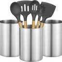 Homaisson 3 PCS Stainless Steel Kitchen Utensil Holders, 5.5 x 7.3 in Cylinder Kitchen Countertop Organizer, Dishwasher Safe Cooking Utensil Holder, Large Capacity for Cafe Restaurant Bakery (Sliver)