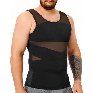TAILONG Mens Compression Shirt Body Shaper Slimming Shirt Plus Size Gynecomastia Compression Tank Top (4X-Large, Black)
