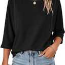 Fanway&EC Women's Casual Summer Tops 3/4 Sleeve Crew Neck T Shirts Loose Fit Tunic Blouses Tee (Gray, XXL)