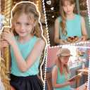 Ficerd Girls' Tank Tops Kids Summer Sleeveless Tunic Pleated Loose Shirt Dressy Crew Neck Casual Cute Blouses 5-14 Years(11-12 Years,Light Turquoise)