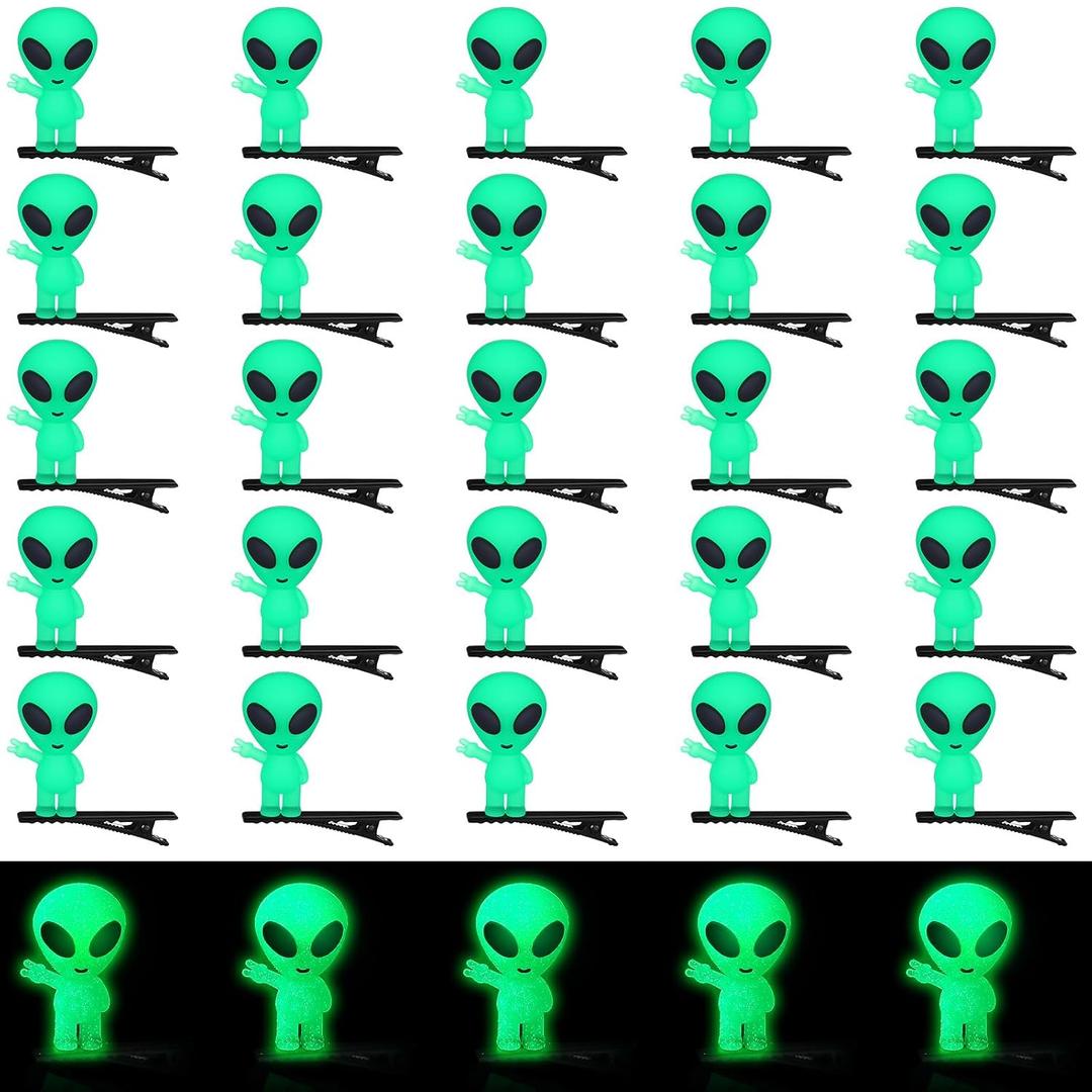 30 Pcs Mini Alien Glow in the Dark Hair Clips Alien Hairpins for Space Theme Party Funny Hair Clips Halloween Accessories for Rave Music Festival