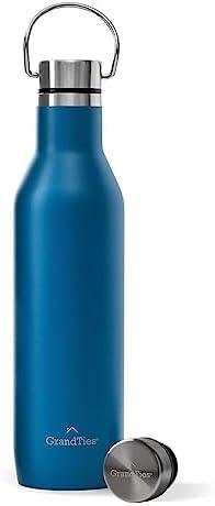 GrandTies Stainless Steel Water Bottles with 2 Lids | Slim Vacuum Insulated Cupholder Flask | Reusable Leak Proof BPA-Free Keep Cold Water bottle for School Gym Travel Sports | 21oz, Cobalt Blue