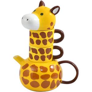 RORA Giraffe Ceramic Tea Pot with 2 Tea Cups Set, Hand-painted Porcelain Teapot Set for Coffee Latte Milk Tea Flower and Fruit Tea 17 oz/500 ml