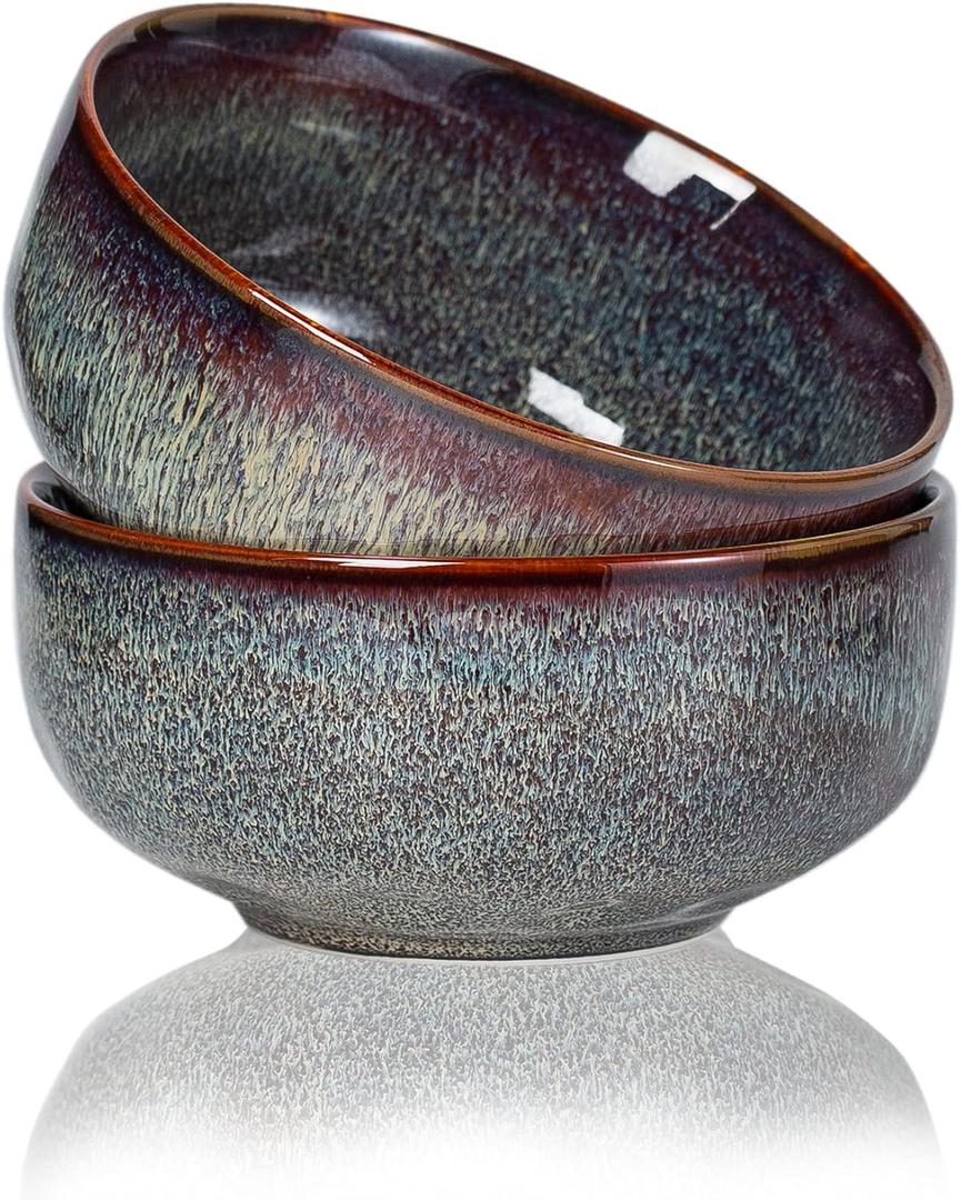 Serving Bowls - 36 Ounce Bowls Set - Ceramic Bowl Set of 2-7 inch Salad Bowls - Soup Bowls - Cereal Bowls for Kitchen (Caramel Brown)