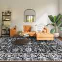 Area Rug 9x12 Living Room Bedroom Machine Washable Printed Vintage Floral Carpet Non-Slip Low Pile Distressed Boho for Laundry Dining Farmhouse, Charcoal Navy