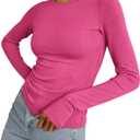 BTFBM Women's Casual Tops Spring Fall Outfits 2025 Long Sleeve Shirt Crewneck Workout Stretchy Slim Fit Going Out Top Small