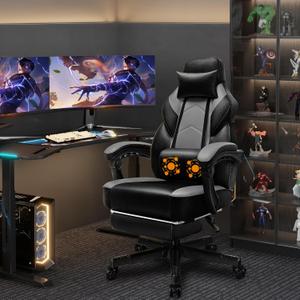 Shintenchi Gaming Chair,Video Game Chair with footrest and Massage Lumbar Support,Height Adjustable Game Chair with 360Swivel Seat Ergonomic Computer Chair with Headrest for Office or Gaming(Grey)
