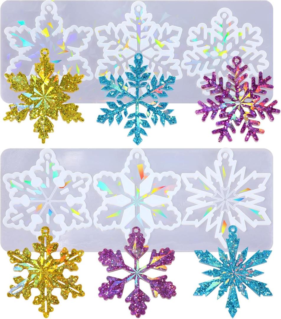 Holographic Christmas Resin Molds, Silicone Snowflake Resin Molds with 6 Varying Shapes,Christmas Ornament Molds for Resin Casting, Snowflake Epoxy Resin Molds for Christmas Crafts