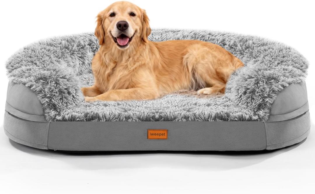 3.7 inch Thickened Orthopedic Dog Beds for Extra Large Dogs, Supportive Dog Sofa Bed with 28D EggCrate Foam, Removable Washable Cover, Waterproof Lining, HalfRound Design for Puppy,Senior,Sick