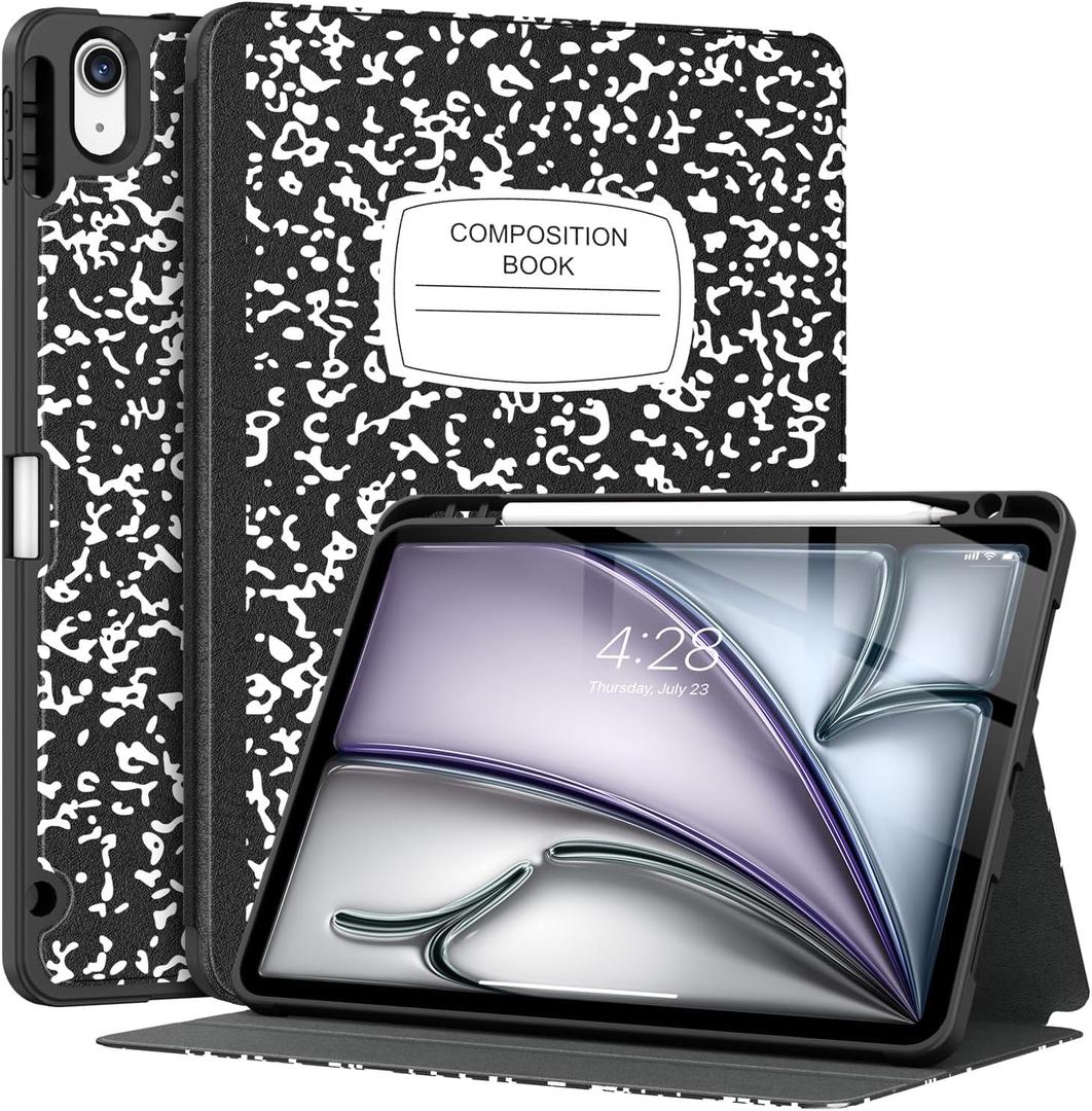 Supveco Case for iPad Air 11 Inch (M3 2025/M2 2024),iPad Air 5th/4th Generation 10.9 Inch 2022/2020 with Pencil Holder-[Auto Wake/Sleep],Premium Folio Stand Soft TPU Back Cover-Book