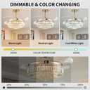 48 Inch Fandelier Ceiling Fans with Light, Chandelier Ceiling Fan, Retractable Crystal Ceiling Fan for Bedroom, Living Room, 3 Color Change, LED Dimmable, 6 Speeds, Reversible DC Motor-Gold