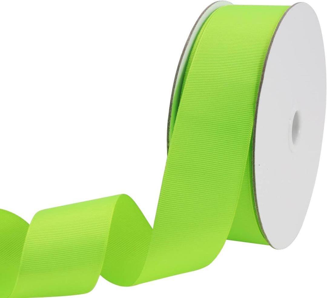 One Roll 50 Yards Soild Neon Green Grosgrain Ribbon 1 1/2 inch Flower Bouquets Ribbons-1.5 inch Thick Gift Wrapping Ribbon-DIY Crafts Bow Hair Headband Accessories Ribbons #544(38mm)