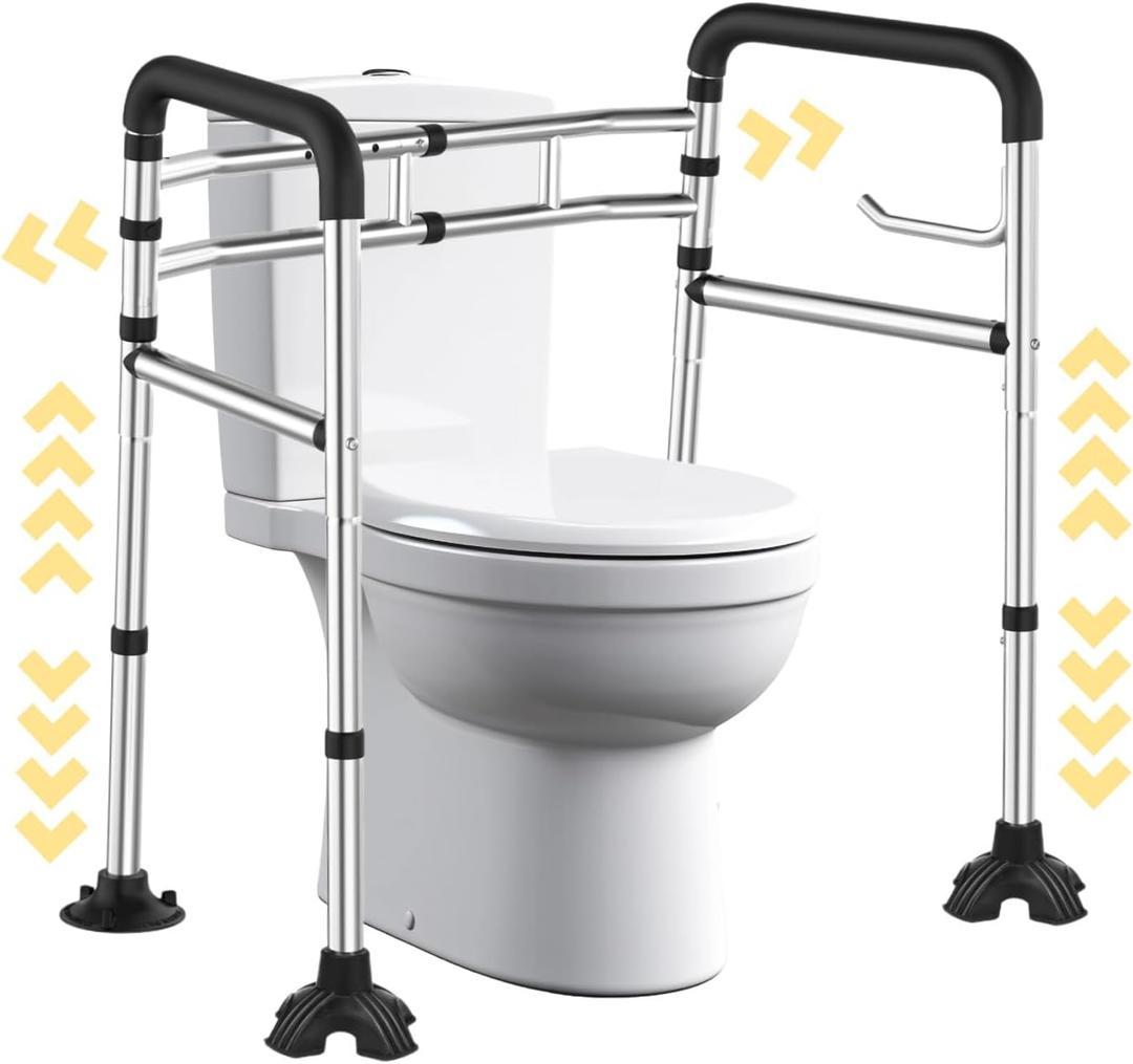 Toilet Safety Rails (380 lb) - Heavy Duty Stainless Steel Toilet Safety Frame with Handles - Adjustable Medical Toilet Stand Alone Support for Elderly Seniors Handicap & Disabled - Fits Most Toilets