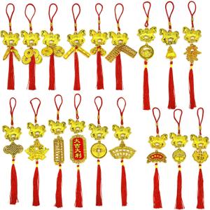 18 Pcs Chinese New Year of The Horse Decorations Bonsai Hanging Red Tassel 2026 Spring Festival Ornaments for Home Wealth Success Good Luck Home Tree Car (9 Inch)