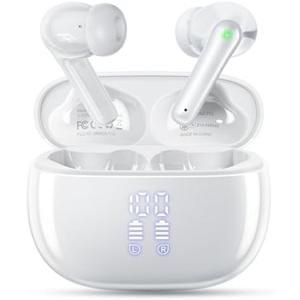 Wireless Earbuds, Bluetooth Ear Buds Headphones with LED Charging Case, Deep Bass Stereo Sound, 40 Hours Playtime, IP7, Lightweight in-Ear Earphones for iPhone Android Sports Workout White