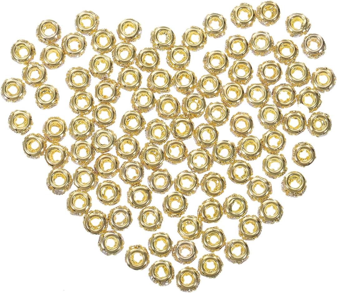 DIY Jewelry Supplies 100pcs Large Hole Gold Spacer Beads Diamond Shape Beads (0.8X0.55cm)