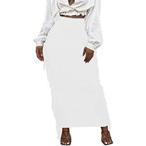 Lrady Women's Elastic Waist Slim Bodycon Side Tassels Long Maxi Pencil Skirts, Extra Large, White  Lrady Women's Elastic Waist Slim Bodycon Side Tassels Long Maxi Pencil Skirts, Extra Large, White
