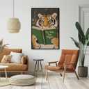 Motivational Tiger Reading Wall Art Canvas Prints Humorous Bookworm whimsical Animal Posters Playful Modern Artwork for Study Library Office Decor 12x16inch Black Aluminum Frame (12L" x 16W")
