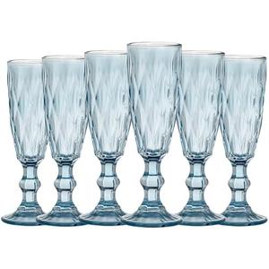 6 Pack Glass Champagne Flutes Goblet, 5 Oz Crystal High Clear Cocktail Cups Colored Wine Glasses,Set Of 6 Unique Diamond Textured Drinking Glasses Perfect for Weddings, Engagements, Mimosa Bars
