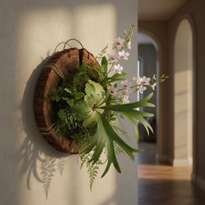 Housoutil Round Staghorn Fern Mounting Board, Slit Wood Wall Hanging Planter Holder, Platycerium Planter for Platycerium Orchid Air Plants Natural Wooden Vertical Garden Rustic Farmh Indoor Outdoor