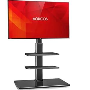 AOKCOS Floor TV Stand with 2 Shelves for 32-65" TVs, Swivel Floor TV Standing Stand with Tilting, 8 Level Height Adjustable Tall Stand for Living Room/Bedroom, Holds up to 88 lbs, MAX VESA 400x400mm 