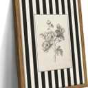 Framed Vintage Floral Wall Art, Black and White Stripes Flower Canvas Wall Decor Paintings, Minimalist Botanical Artwork Print Picture for Living Room Bedroom Bathroom 12x16 Inch