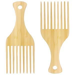 2-Piece Bamboo Comb Set for Afro Hair: Natural Anti-Static Picks for Curly, Thick Hair, Ideal for Men and Women, Eco-Friendly Styling and Detangling Solution