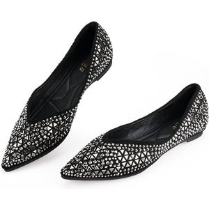 Flats Shoes Women Rhinestone Pointed Head Ballet Flats Comfortable Soft Memory Foam Insole Flat Shoes for Women Comfortable Dress Shoes 40