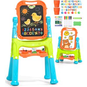 Lehoo Castle Easel for Kids, 4 in 1 Double Sided Kids Art Easel with Magnetic White Board & Chalk Board, Adjustable Standing Toddler Easel with Drawing & Writing Accessories - Gift for Boys and Girls