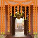 10 Pcs Marigold Garland for Diwali Decoration Pooja Decoration Items Indian 5 Feet Long Artificial Marigold Flowers for Pooj Dia De Los Muertos Varalakshmi Day of The Dead (Orange)