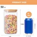Glass Storage Jars 6 Pack -50oz (10cmx20cm)Clear Glass Food Storage Containers with Airtight Bamboo Lid Stackable Kitchen Canisters for Candy,Cookie,Rice,Sugar,Flour,Pasta,Nuts and Spice Jars(Square)