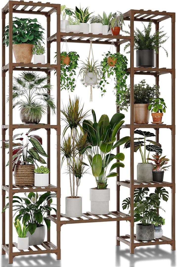 Plant Stand Indoor Outdoor 62.2 Tall Plant Shelf Large Tiered Flower Stands for Multiple Display Wood Hanging Planter Holder for Living Room Garden Balcony Patio Decor