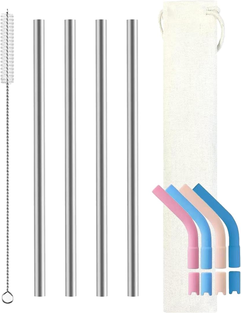 Pure Titanium Reusable Straws with Silicone Tips,Travel Case & Cleaning Brush,BPA Free & Eco Friendly,Dishwasher Safe,Fits 20-40oz Tumblers (Titanium 0.8cm)