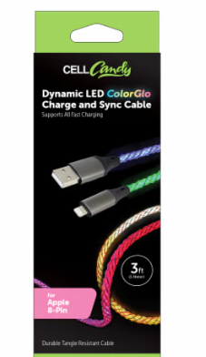 Cell Candy Dynamic LED ColorGlo Charge & Sync Cable For Apple 8 Pin
