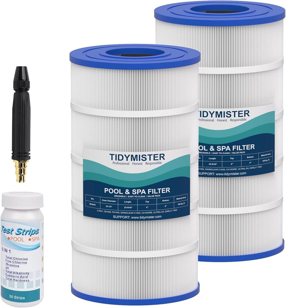 TidyMister Advanced Pool Filter Cartridge TM-9441 Compatible with C-9441,CX150XRE, SwimClear C150S, CS150E, PA150S, L x OD:23 5/16" x 10 1/4",150 Sq. Ft,2 Pack