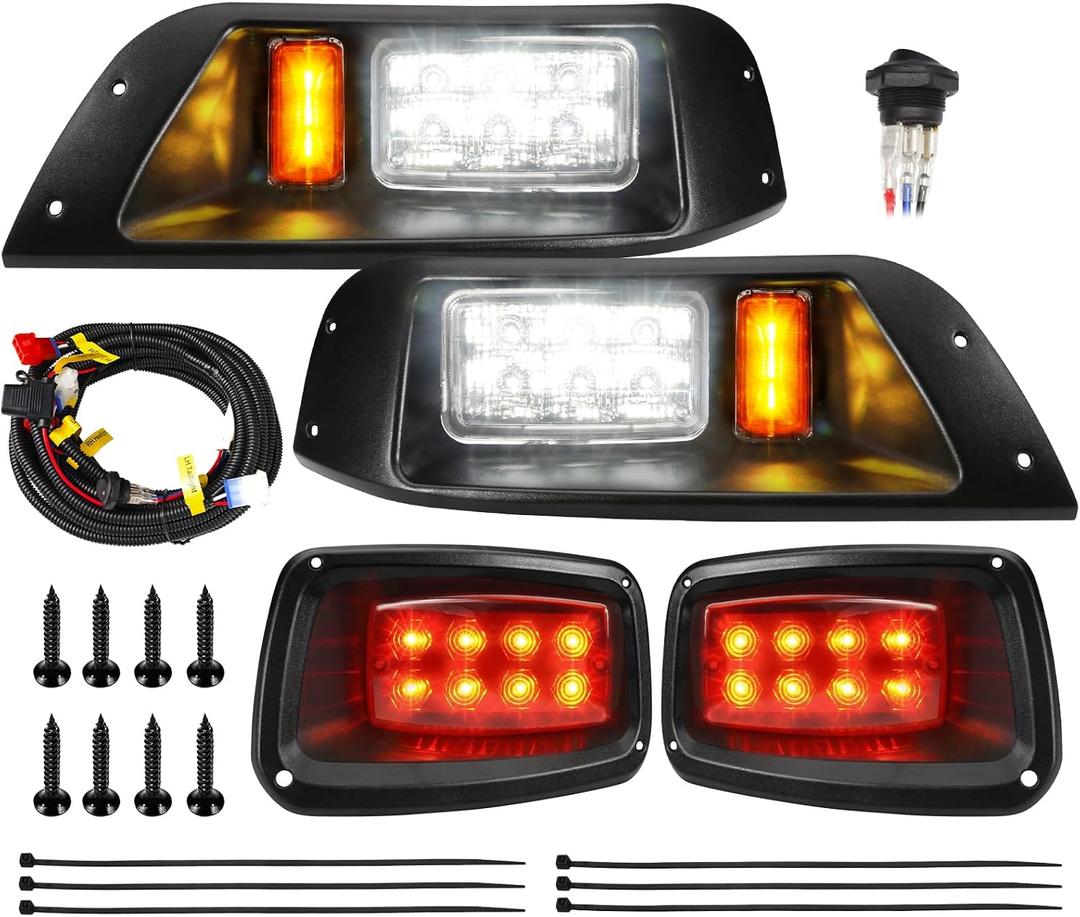 Golf Cart LED Light Kit for EZGO TXT 1996-2013, 12V Street Legal EZGO TXT Headlight and Taillight kit with Wiring Harness, High-Brightness, Black Kit